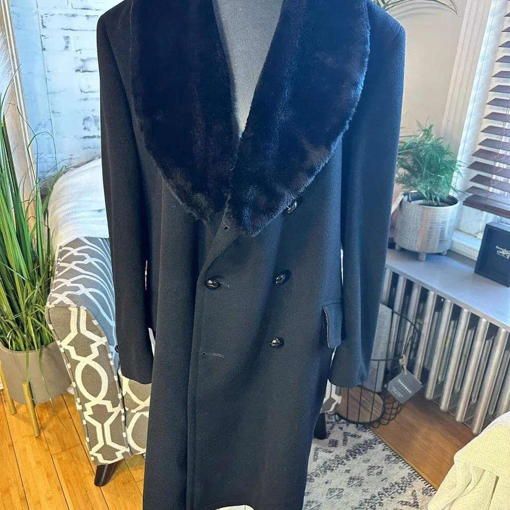 VTG Companion Wool Outercoat w/faux fur collar and faux & lining. Men’s XL Blk - Picture 6 of 14